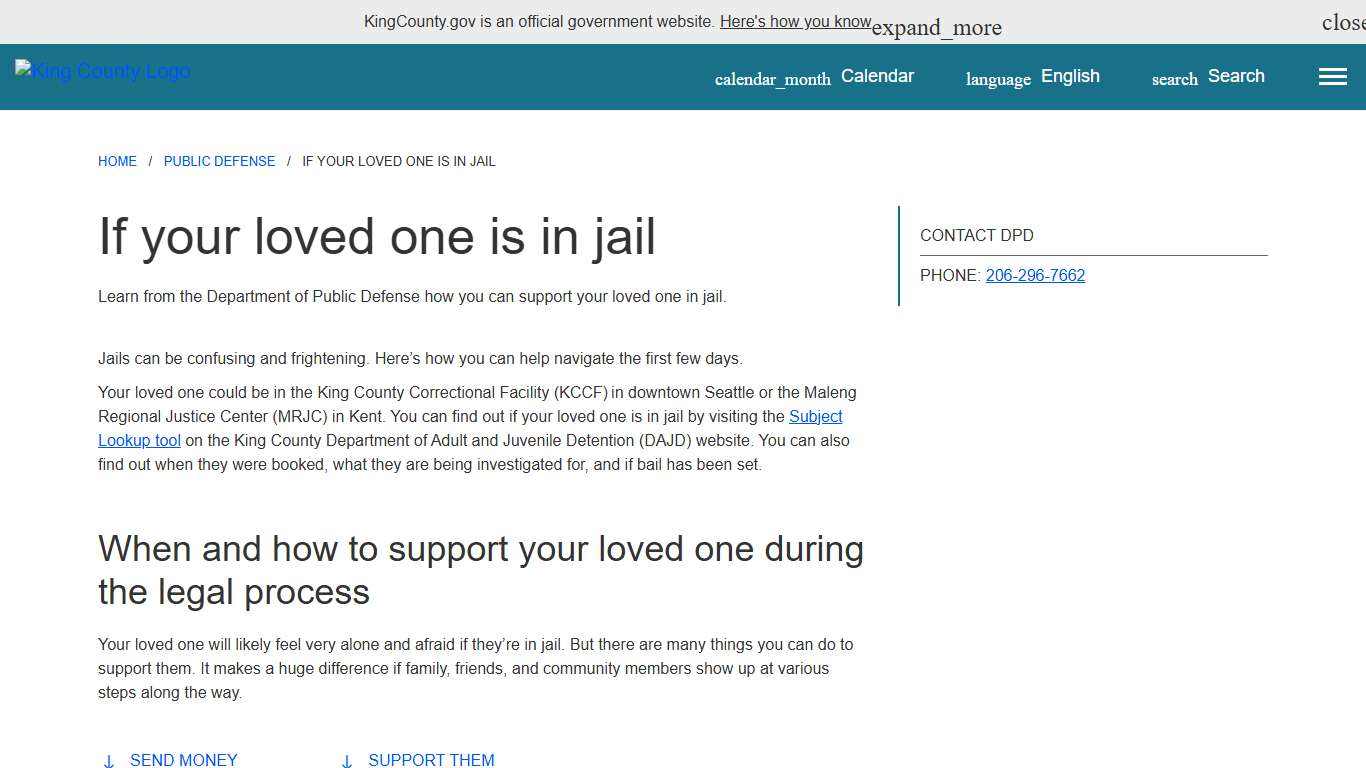 If your loved one is in jail - King County, Washington
